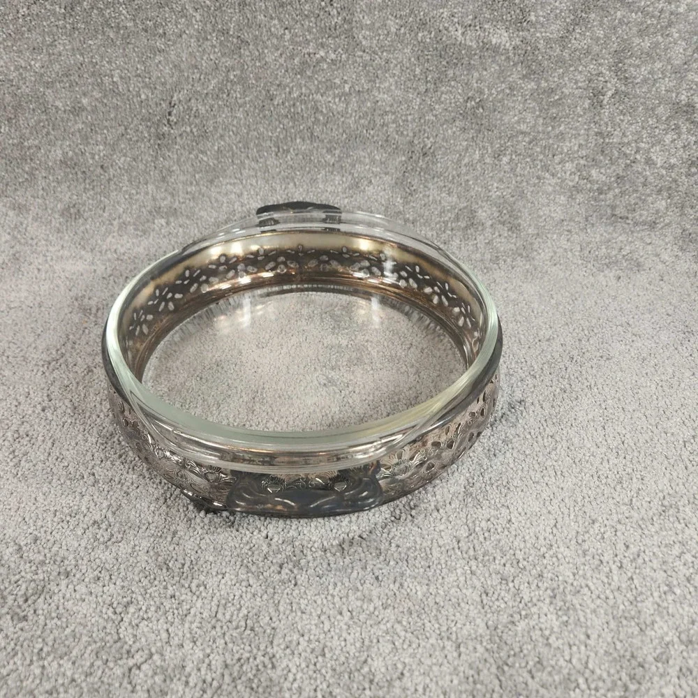 Vintage Silver Plate Pierced Pyrex Casserole Dish Holder with Glass‎ Insert